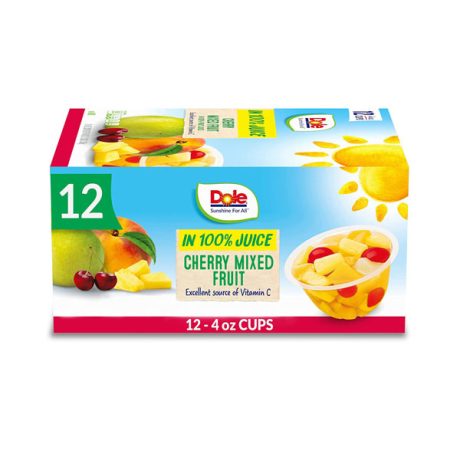 【2024 Flash Sale + Free Shipping】Dole 4 Oz 12 Count  Fruit Bowls Cherry Mixed Fruit in 100% Juice