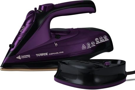 Tower T22008 CeraGlide Cordless Steam Iron with Ceramic Soleplate and Variable Steam Function, 2400 W